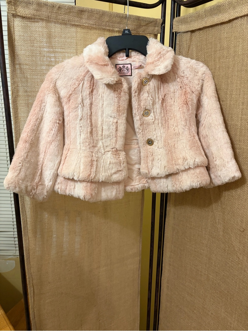 Juicy Couture Pale Pink Faux Fur Cropped Jacket